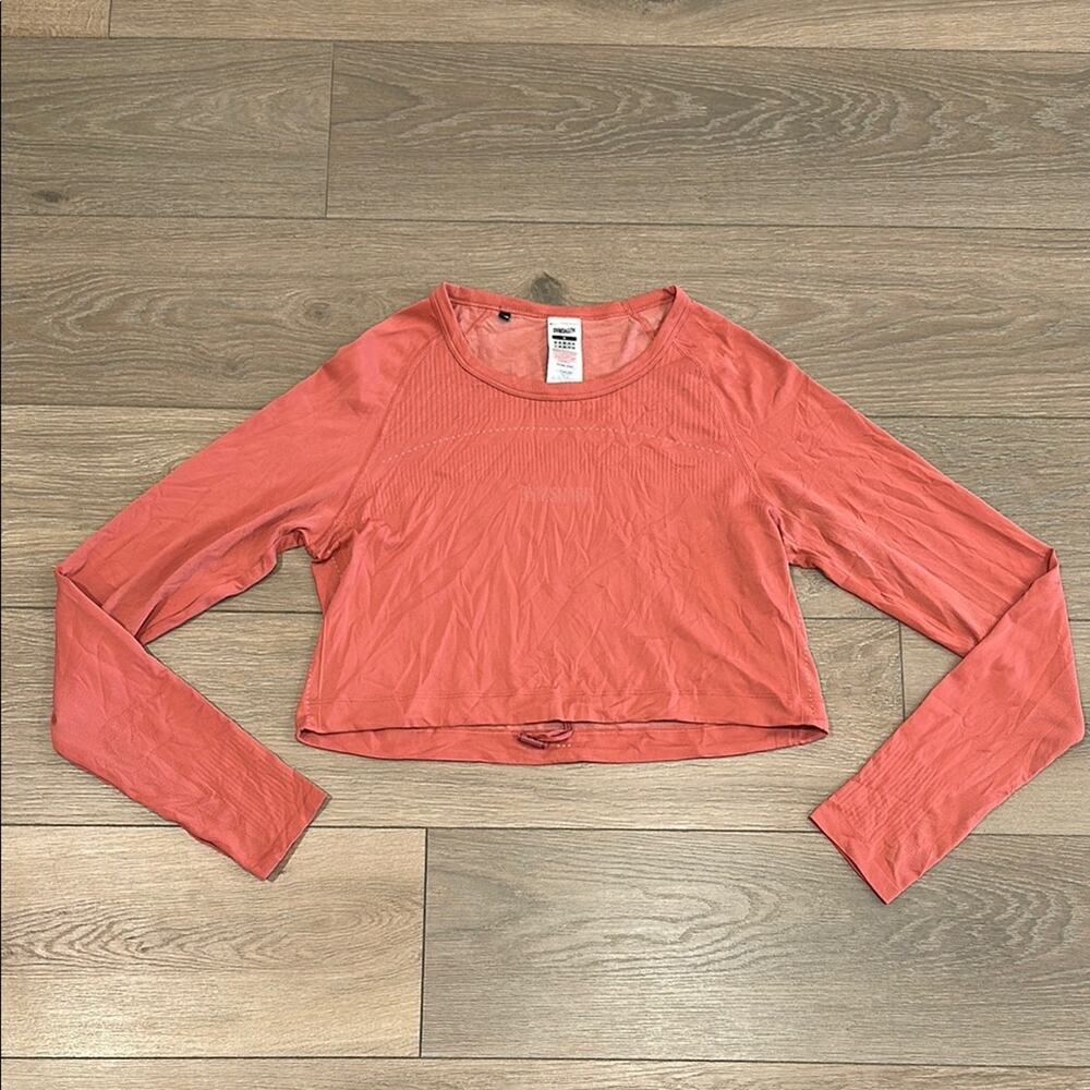 GYMSHARK Pink Breeze Lightweight Seamless Crop Long Sleeve Workout Top Size M